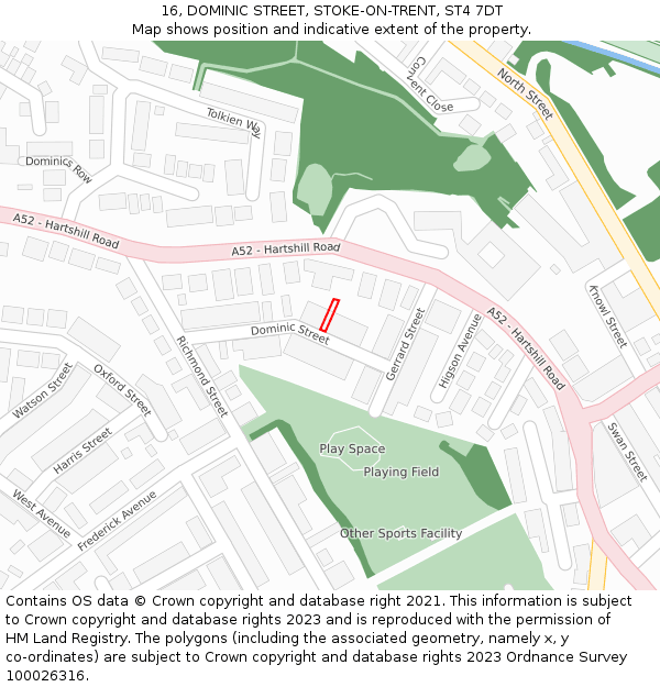 16, DOMINIC STREET, STOKE-ON-TRENT, ST4 7DT: Location map and indicative extent of plot