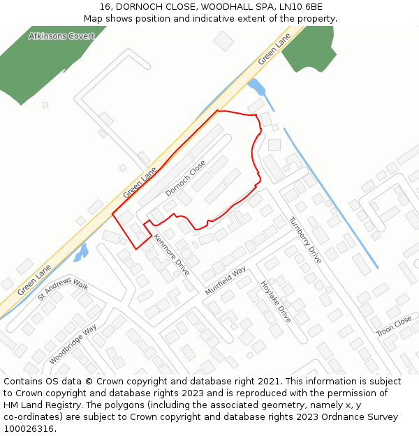 16, DORNOCH CLOSE, WOODHALL SPA, LN10 6BE: Location map and indicative extent of plot