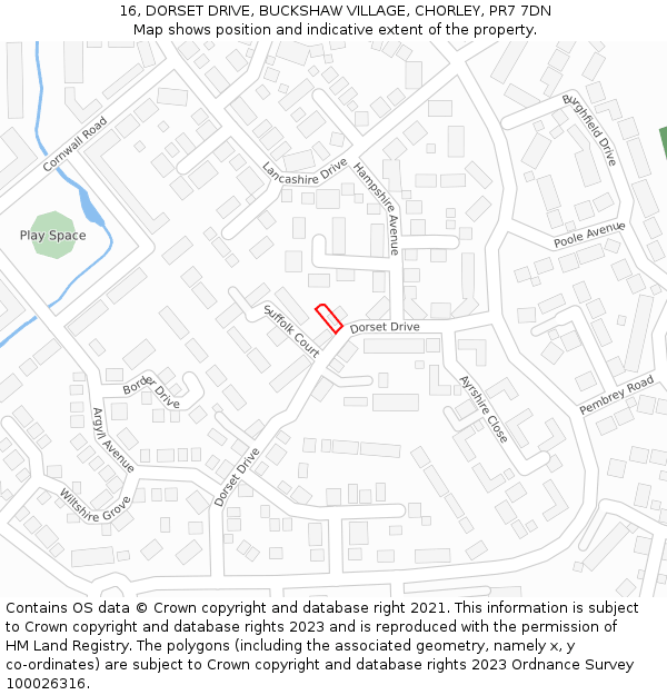 16, DORSET DRIVE, BUCKSHAW VILLAGE, CHORLEY, PR7 7DN: Location map and indicative extent of plot