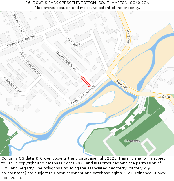 16, DOWNS PARK CRESCENT, TOTTON, SOUTHAMPTON, SO40 9GN: Location map and indicative extent of plot