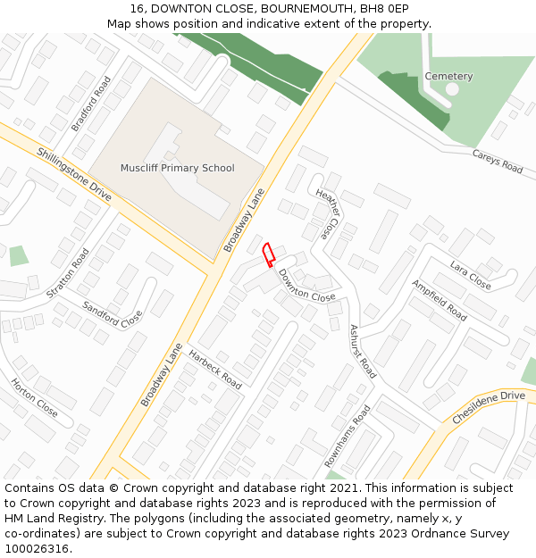 16, DOWNTON CLOSE, BOURNEMOUTH, BH8 0EP: Location map and indicative extent of plot