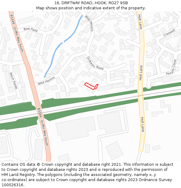 16, DRIFTWAY ROAD, HOOK, RG27 9SB: Location map and indicative extent of plot