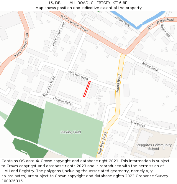 16, DRILL HALL ROAD, CHERTSEY, KT16 8EL: Location map and indicative extent of plot