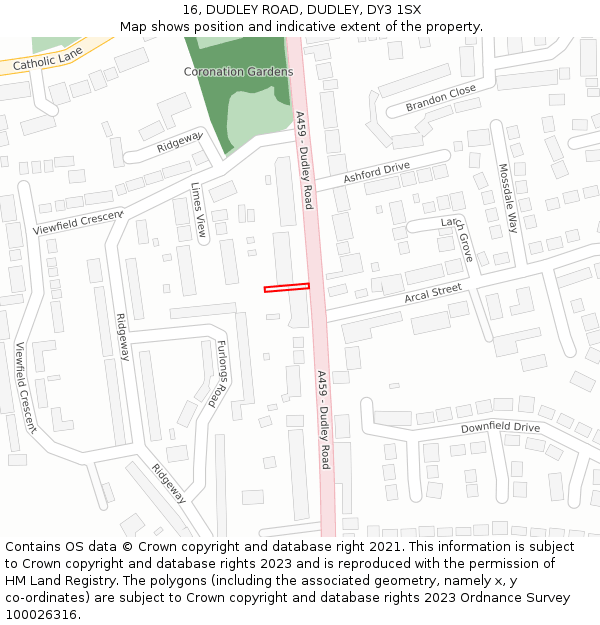 16, DUDLEY ROAD, DUDLEY, DY3 1SX: Location map and indicative extent of plot