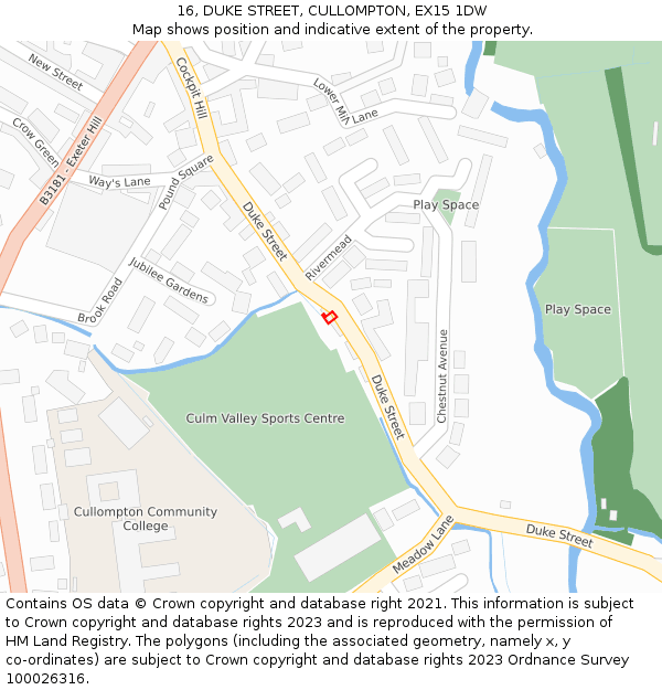 16, DUKE STREET, CULLOMPTON, EX15 1DW: Location map and indicative extent of plot