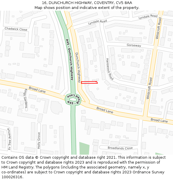 16, DUNCHURCH HIGHWAY, COVENTRY, CV5 8AA: Location map and indicative extent of plot