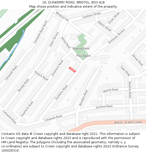 16, DUNKERRY ROAD, BRISTOL, BS3 4LB: Location map and indicative extent of plot