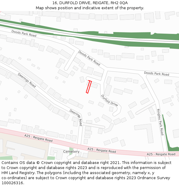 16, DURFOLD DRIVE, REIGATE, RH2 0QA: Location map and indicative extent of plot