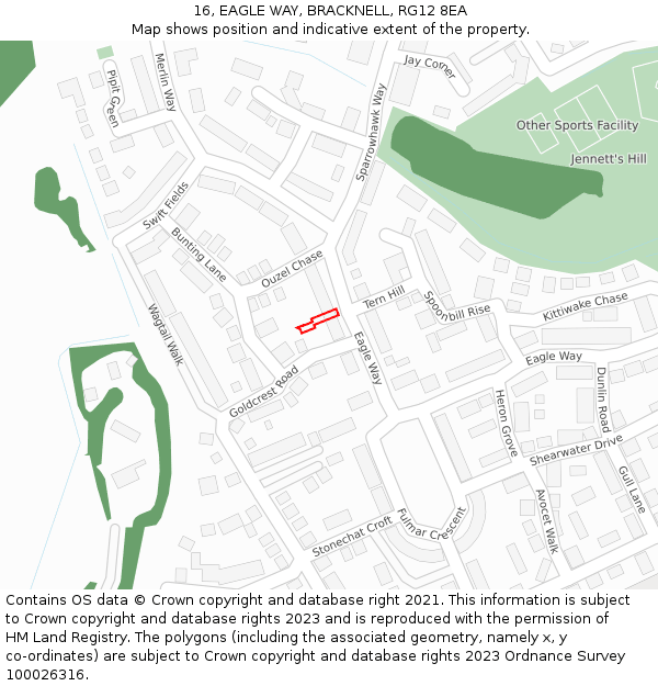 16, EAGLE WAY, BRACKNELL, RG12 8EA: Location map and indicative extent of plot