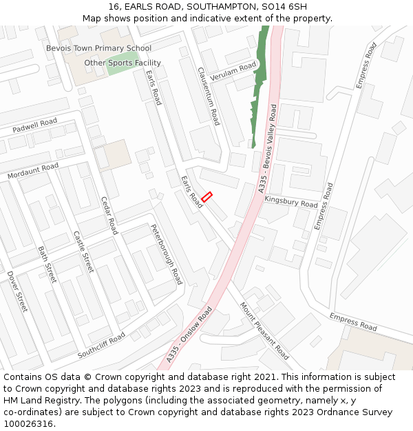 16, EARLS ROAD, SOUTHAMPTON, SO14 6SH: Location map and indicative extent of plot