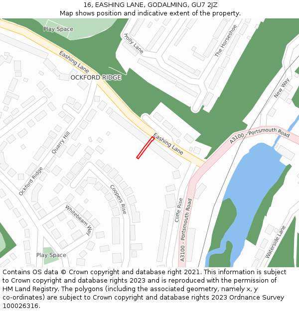 16, EASHING LANE, GODALMING, GU7 2JZ: Location map and indicative extent of plot