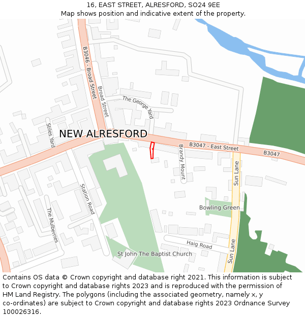 16, EAST STREET, ALRESFORD, SO24 9EE: Location map and indicative extent of plot