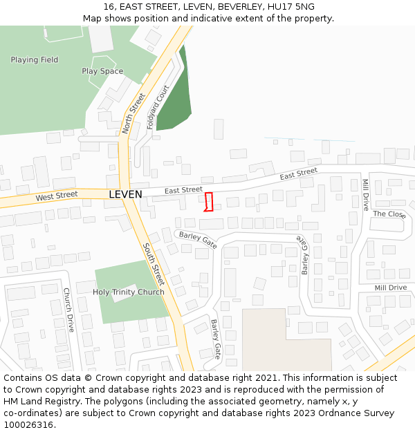 16, EAST STREET, LEVEN, BEVERLEY, HU17 5NG: Location map and indicative extent of plot