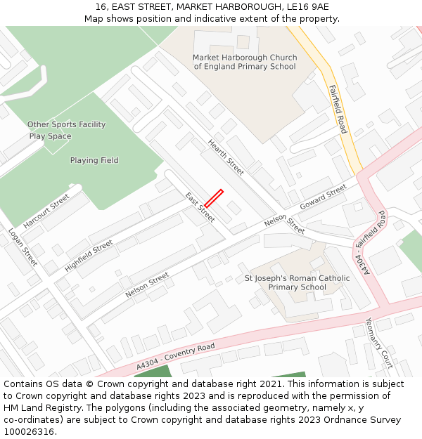 16, EAST STREET, MARKET HARBOROUGH, LE16 9AE: Location map and indicative extent of plot