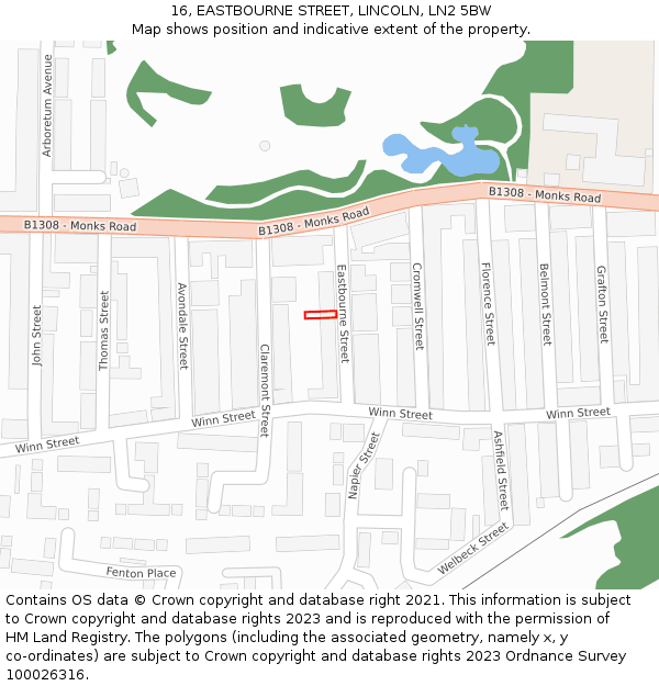 16, EASTBOURNE STREET, LINCOLN, LN2 5BW: Location map and indicative extent of plot