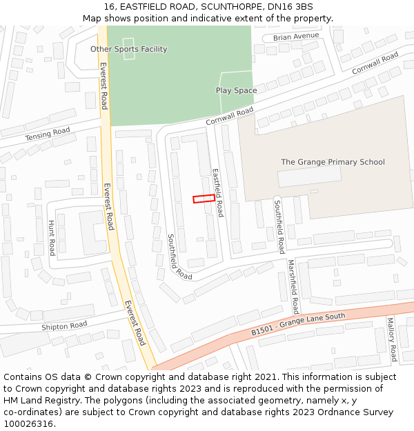 16, EASTFIELD ROAD, SCUNTHORPE, DN16 3BS: Location map and indicative extent of plot