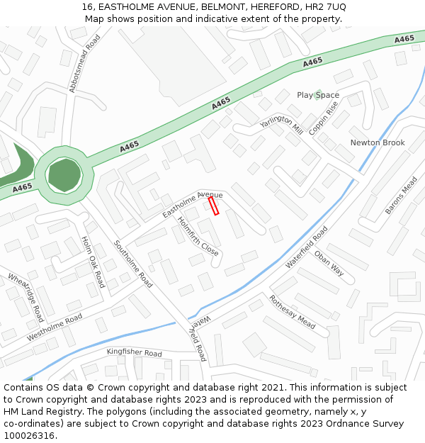 16, EASTHOLME AVENUE, BELMONT, HEREFORD, HR2 7UQ: Location map and indicative extent of plot