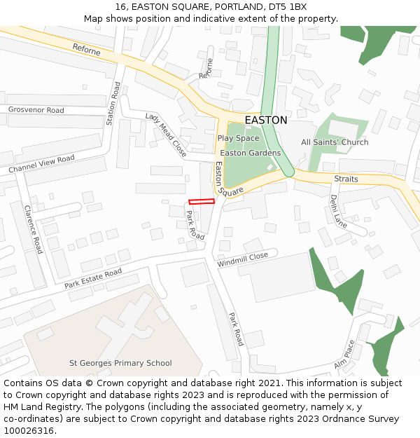 16, EASTON SQUARE, PORTLAND, DT5 1BX: Location map and indicative extent of plot