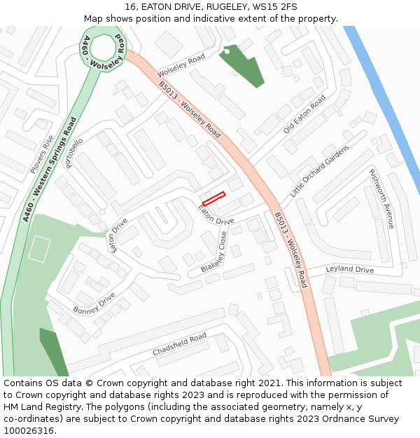 16, EATON DRIVE, RUGELEY, WS15 2FS: Location map and indicative extent of plot