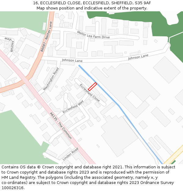 16, ECCLESFIELD CLOSE, ECCLESFIELD, SHEFFIELD, S35 9AF: Location map and indicative extent of plot