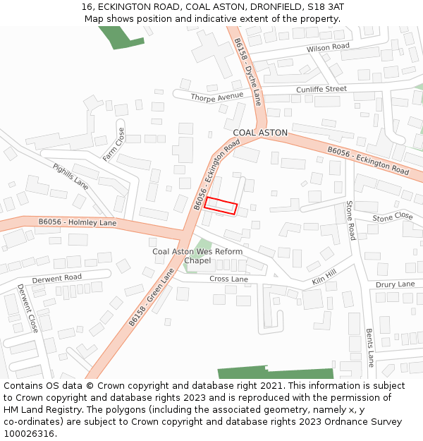 16, ECKINGTON ROAD, COAL ASTON, DRONFIELD, S18 3AT: Location map and indicative extent of plot