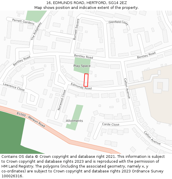 16, EDMUNDS ROAD, HERTFORD, SG14 2EZ: Location map and indicative extent of plot