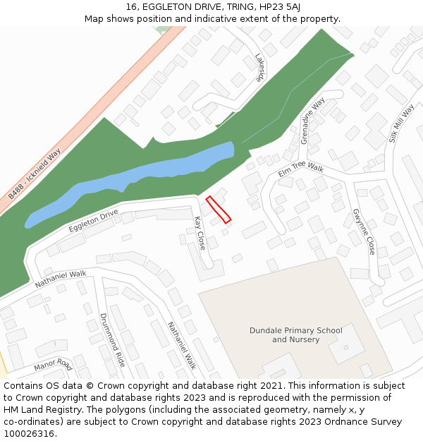 16, EGGLETON DRIVE, TRING, HP23 5AJ: Location map and indicative extent of plot