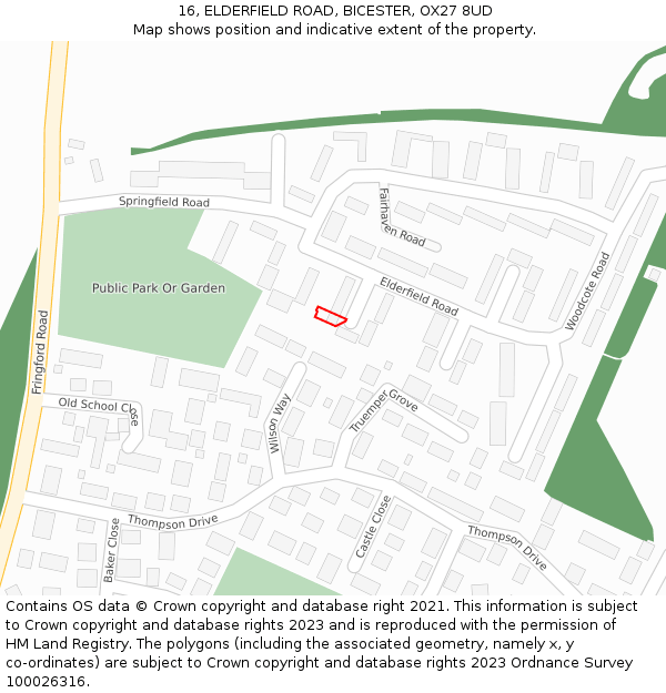 16, ELDERFIELD ROAD, BICESTER, OX27 8UD: Location map and indicative extent of plot