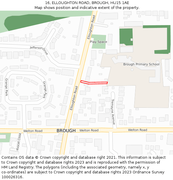 16, ELLOUGHTON ROAD, BROUGH, HU15 1AE: Location map and indicative extent of plot