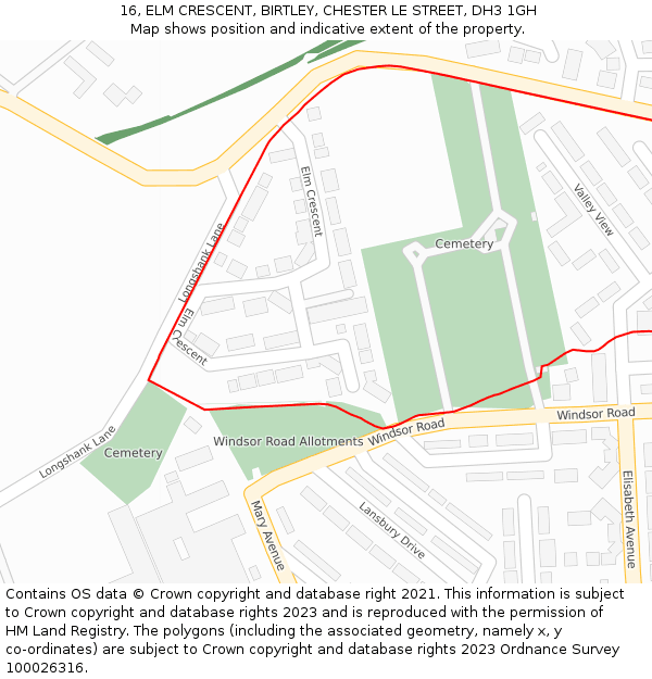 16, ELM CRESCENT, BIRTLEY, CHESTER LE STREET, DH3 1GH: Location map and indicative extent of plot