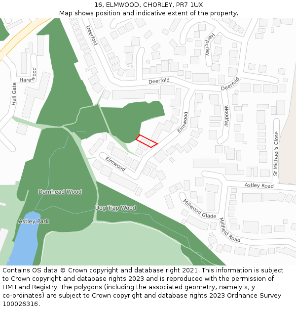 16, ELMWOOD, CHORLEY, PR7 1UX: Location map and indicative extent of plot