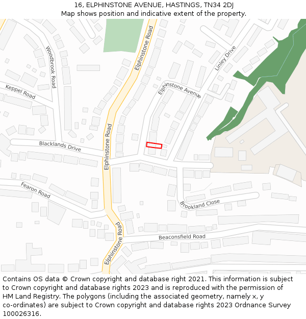 16, ELPHINSTONE AVENUE, HASTINGS, TN34 2DJ: Location map and indicative extent of plot