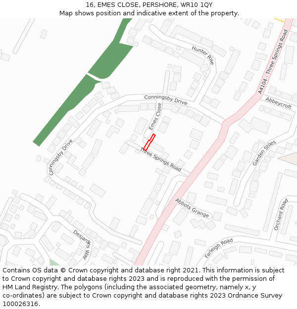 16, EMES CLOSE, PERSHORE, WR10 1QY: Location map and indicative extent of plot