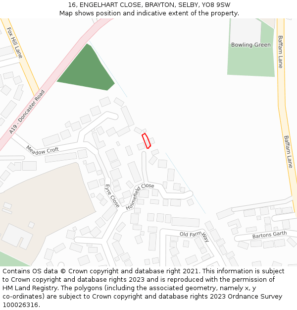 16, ENGELHART CLOSE, BRAYTON, SELBY, YO8 9SW: Location map and indicative extent of plot