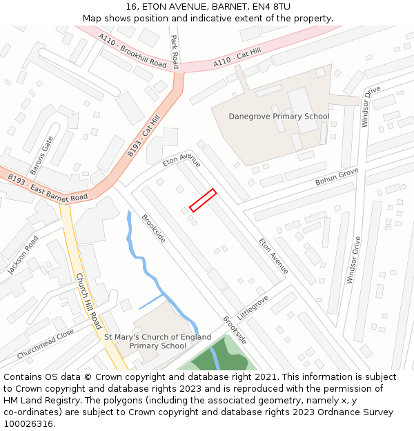 16, ETON AVENUE, BARNET, EN4 8TU: Location map and indicative extent of plot