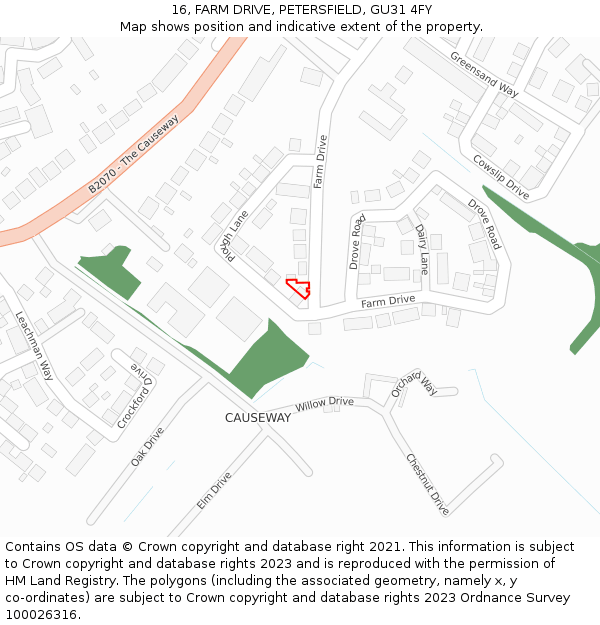 16, FARM DRIVE, PETERSFIELD, GU31 4FY: Location map and indicative extent of plot