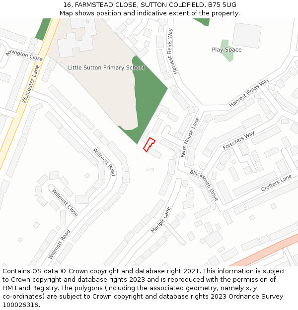 16, FARMSTEAD CLOSE, SUTTON COLDFIELD, B75 5UG: Location map and indicative extent of plot