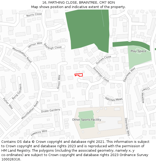 16, FARTHING CLOSE, BRAINTREE, CM7 9DN: Location map and indicative extent of plot