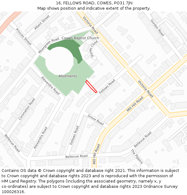 16, FELLOWS ROAD, COWES, PO31 7JN: Location map and indicative extent of plot