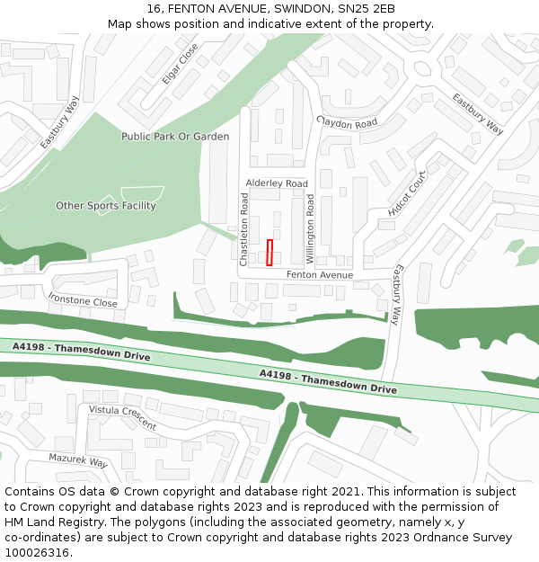 16, FENTON AVENUE, SWINDON, SN25 2EB: Location map and indicative extent of plot