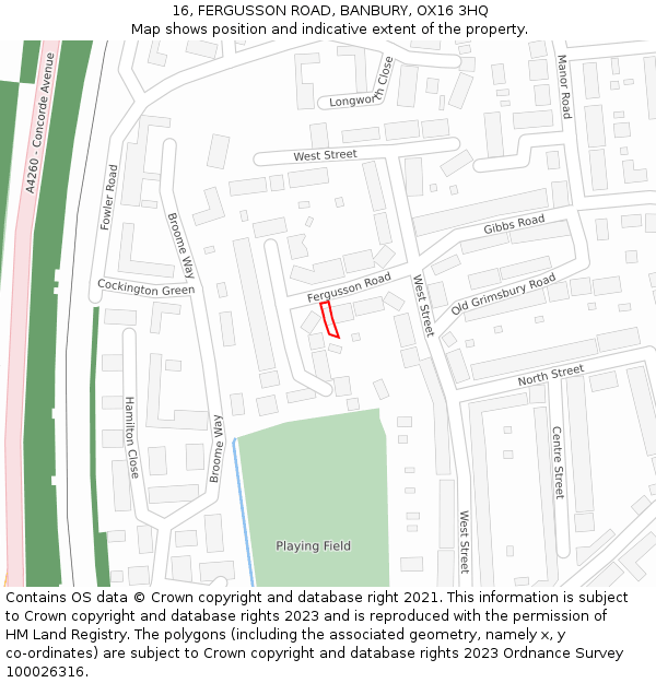 16, FERGUSSON ROAD, BANBURY, OX16 3HQ: Location map and indicative extent of plot