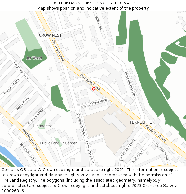 16, FERNBANK DRIVE, BINGLEY, BD16 4HB: Location map and indicative extent of plot