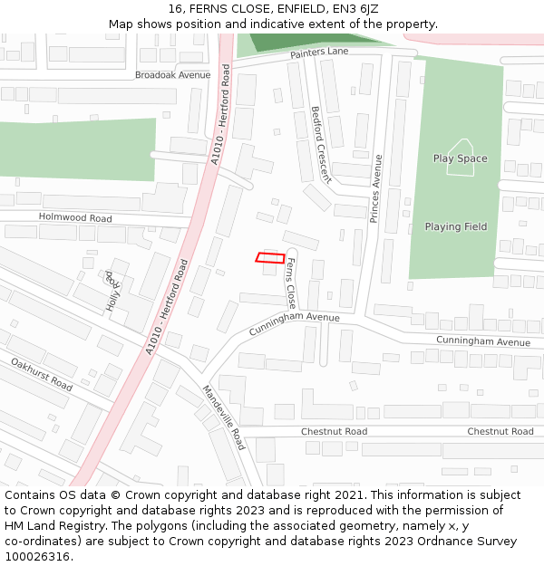 16, FERNS CLOSE, ENFIELD, EN3 6JZ: Location map and indicative extent of plot