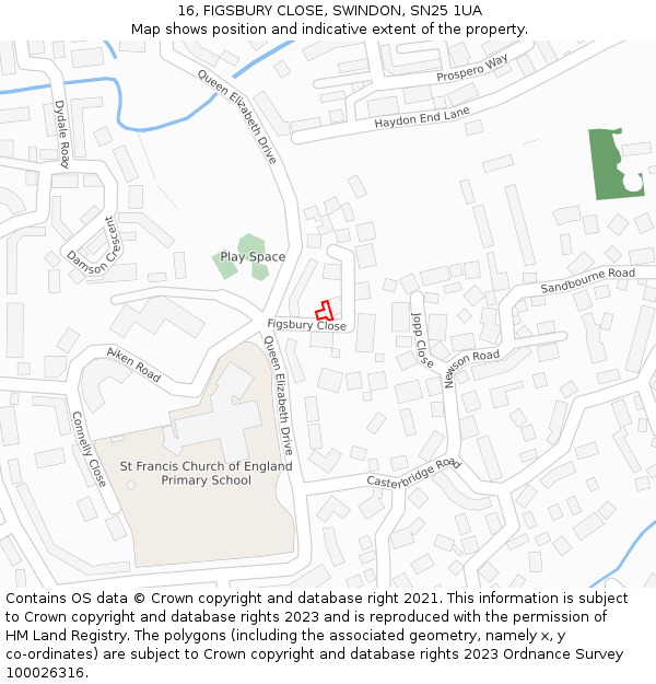 16, FIGSBURY CLOSE, SWINDON, SN25 1UA: Location map and indicative extent of plot