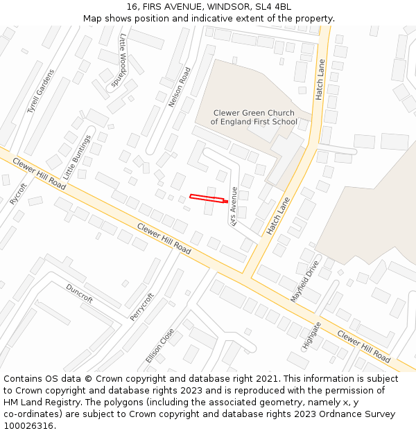 16, FIRS AVENUE, WINDSOR, SL4 4BL: Location map and indicative extent of plot