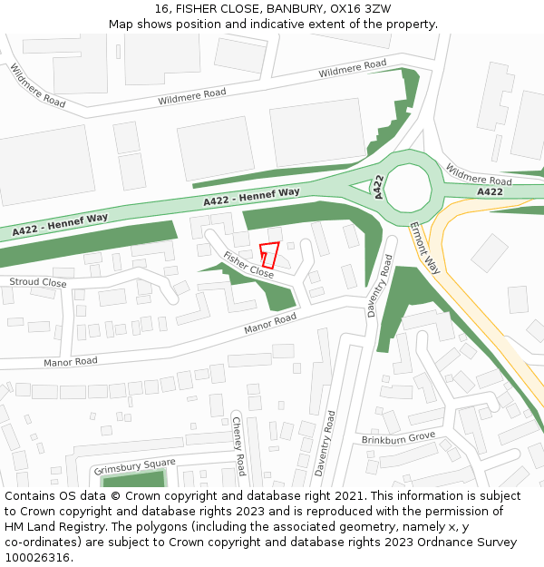 16, FISHER CLOSE, BANBURY, OX16 3ZW: Location map and indicative extent of plot