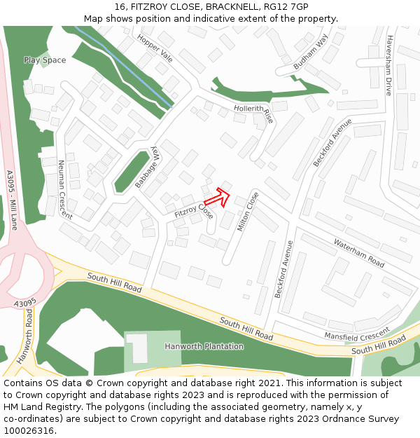 16, FITZROY CLOSE, BRACKNELL, RG12 7GP: Location map and indicative extent of plot