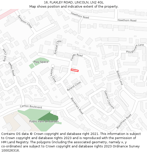 16, FLAXLEY ROAD, LINCOLN, LN2 4GL: Location map and indicative extent of plot