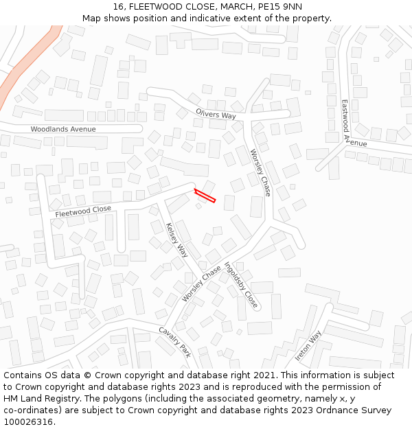16, FLEETWOOD CLOSE, MARCH, PE15 9NN: Location map and indicative extent of plot