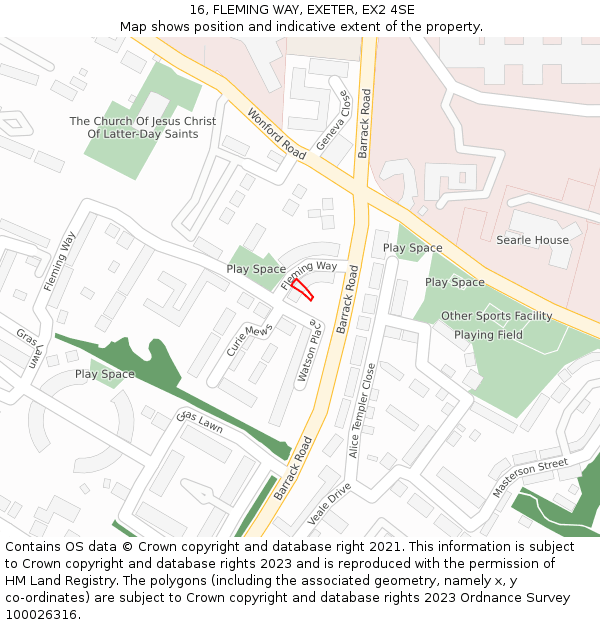16, FLEMING WAY, EXETER, EX2 4SE: Location map and indicative extent of plot